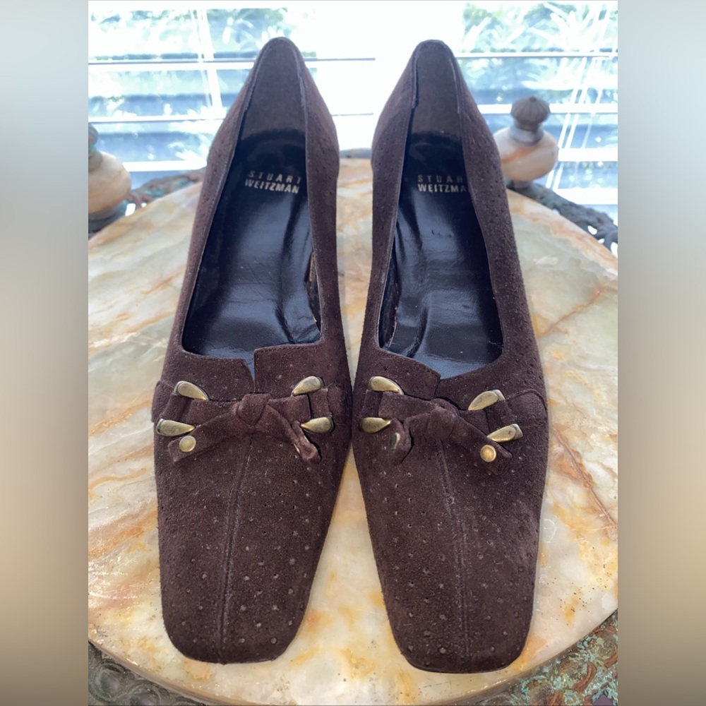 Stuart Weitzman Dark Brown Suede Knot-Detail Pumps size 5m